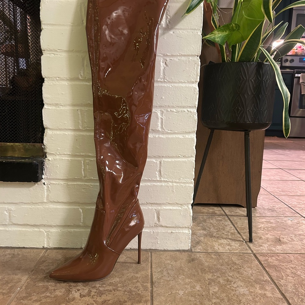 Brown Patent Leather Women's Boots